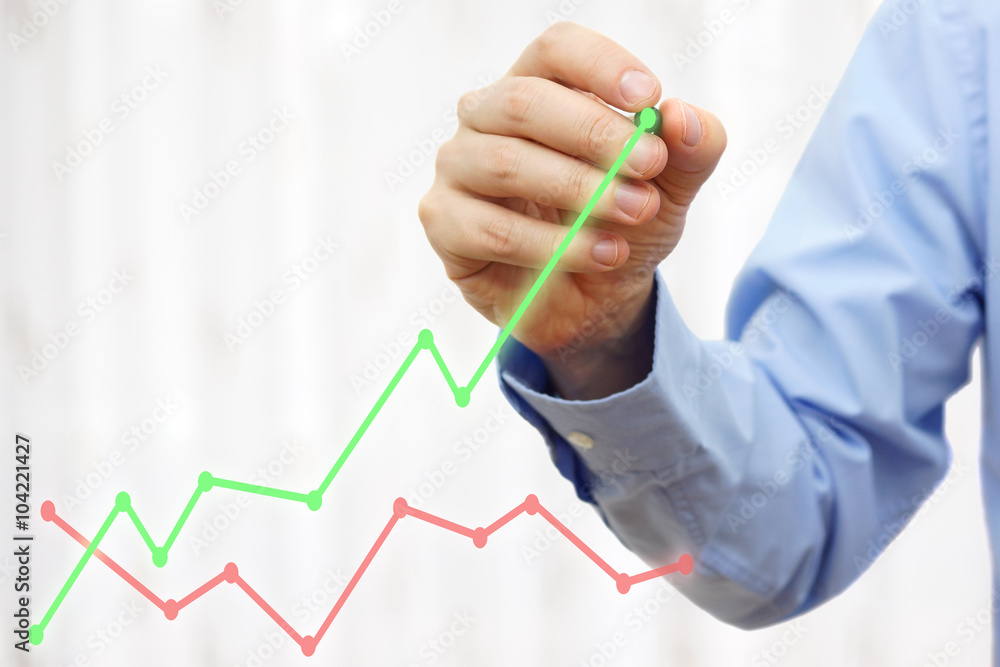 businessman hand is drawing growing green line, growth concept,b