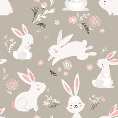 Wall Mural - Easter seamless pattern design with bunnies