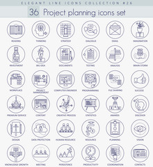 Poster - Vector Project planning outline icon set. Elegant thin line style design.