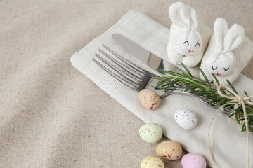 Wall Mural - Easter table setting copyspace background, selective focus,.