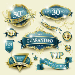 Wall Mural - blue golden frame label collection