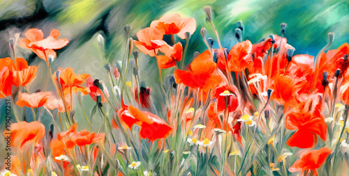 Obrazy kwiaty polne  czerwone-polne-kwiaty-imitacja-malarstwa