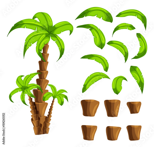 Cartoon Elements The Palm Trees On A White Background Set Of Isolated Objects Of A Tropical