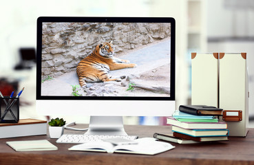 Wall Mural - Modern workplace with computer on the table