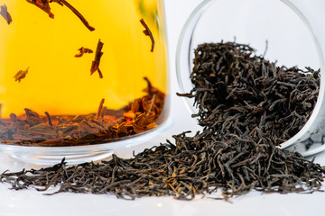 close-up of Ceylon leaf tea Sudugahahena (Orange Pekoe 1) brewed