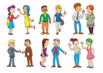 set of  people talking cartoon