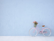 Retro Vintage Bicycle Old And Blue Wall. 3d Rendering