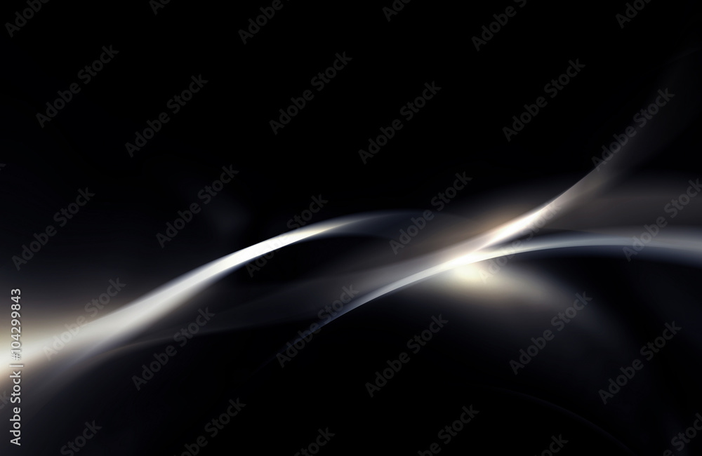 Abstract silver gray and black background with smooth line, wave and glowing spots - obrazy, fototapety, plakaty 