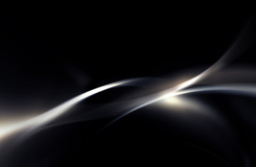abstract silver gray and black background with smooth line, wave and glowing spots