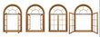 Collection of isolated wooden arched windows