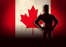 Silhouette Illustration Of A Man Standing In Front Of Canada Fla