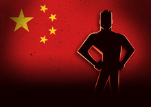Silhouette Illustration Of A Man Standing In Front Of China Flag