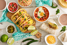 Variety Of Mexican Cuisine Dishes On A Table