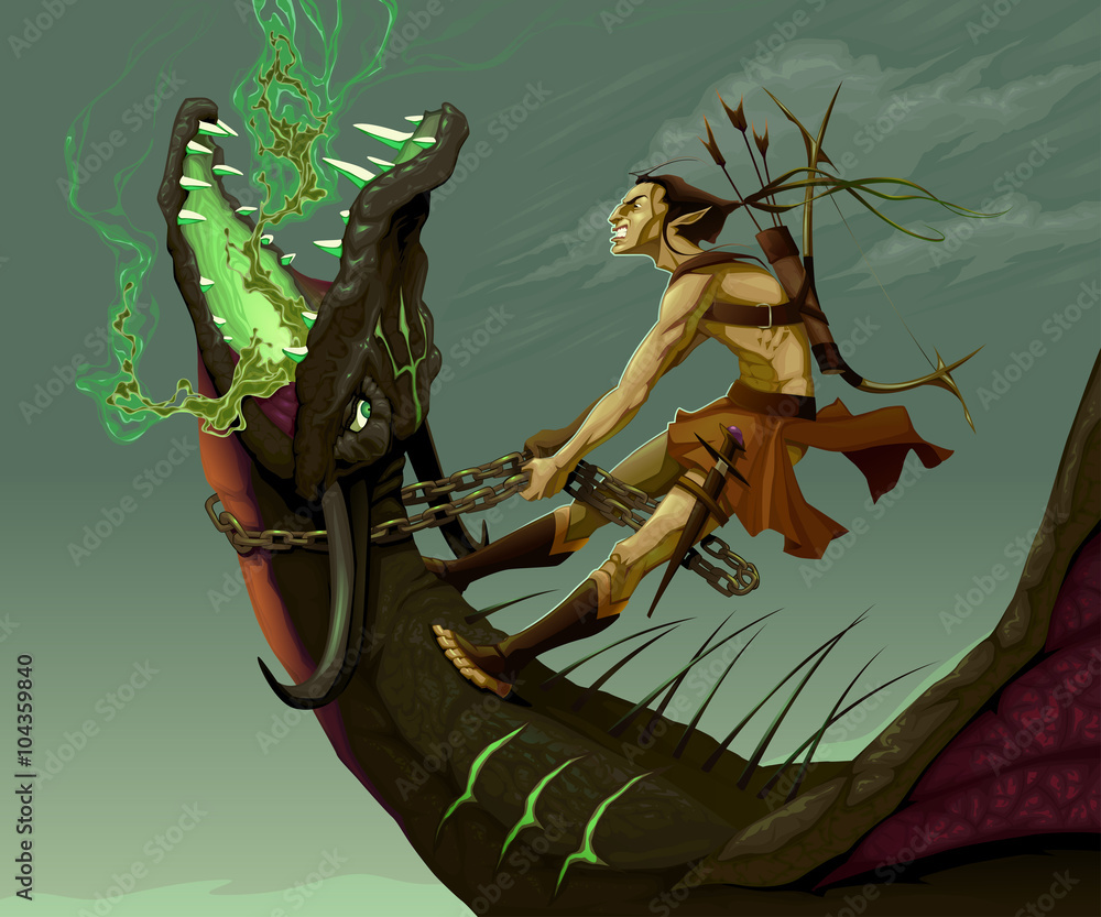 Elf is riding the dragon Stock Vector | Adobe Stock