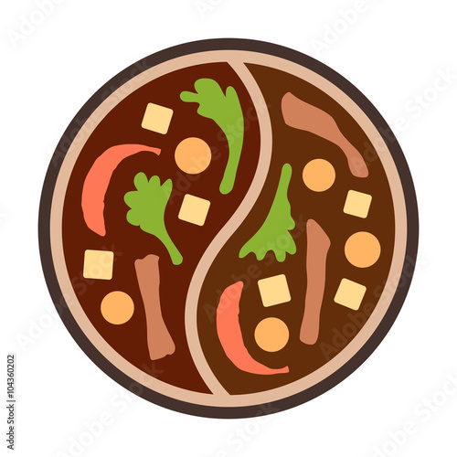 Fotografie, Obraz Asian hotpot / hot pot top view flat color icon for food apps and websites