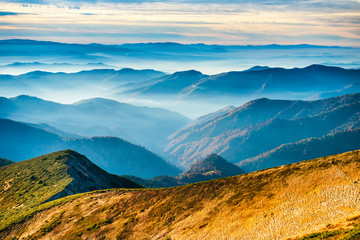 Wall Mural - lanscape with blue mountains