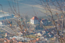 Kamnik, Slovenia - January 25, 2016. Zaprice Castle Which Is In Kamnik Town In Slovenia, View From The Hill.