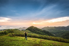 Traveler Standing On The Top Of National Park In Nan Province, Thailand