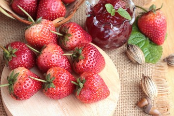 Fresh strawberries red at delicious and jam.