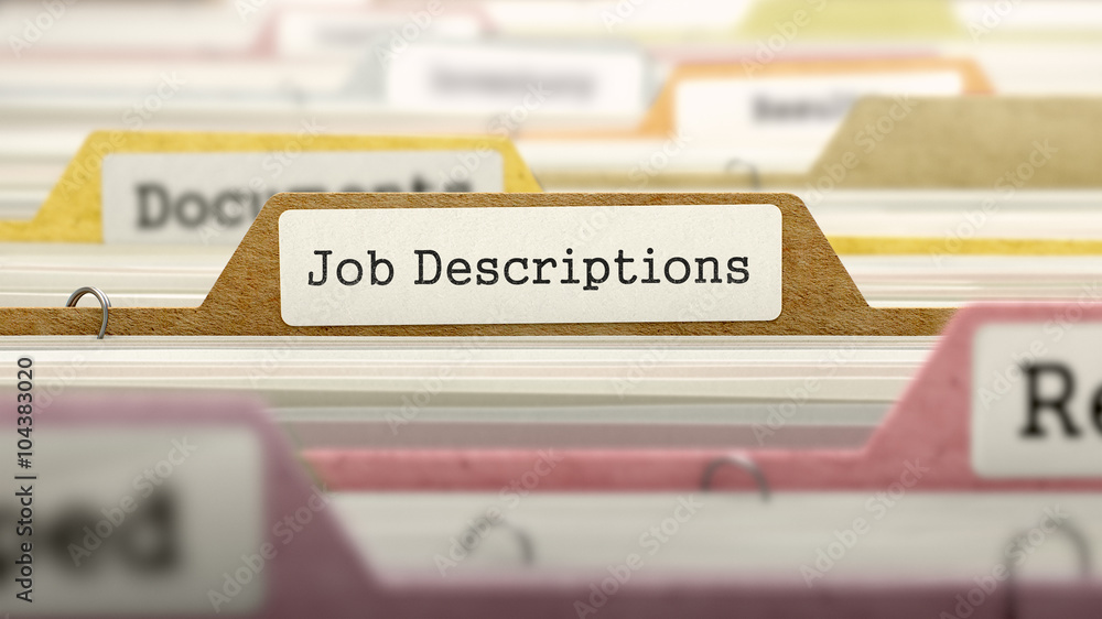 File Folder Labeled as Job Descriptions in Multicolor Archive. Closeup ...
