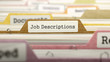File Folder Labeled as Job Descriptions in Multicolor Archive. Closeup View. Blurred Image. 3D Render.