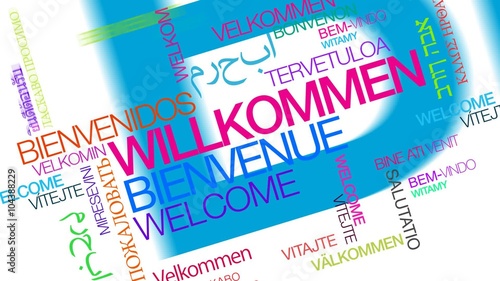 Fotografie, Obraz Willkommen Internationale Farben Abbildung Worten cloud Animation