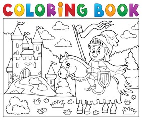 Poster - Coloring book knight on horse by castle