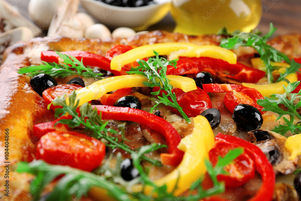 Freshly homemade pizza closeup