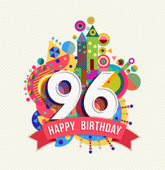 Wall Mural - Happy birthday 96 year greeting card poster color