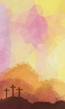 Easter scene with cross. Jesus Christ. Polygonal vector design. 