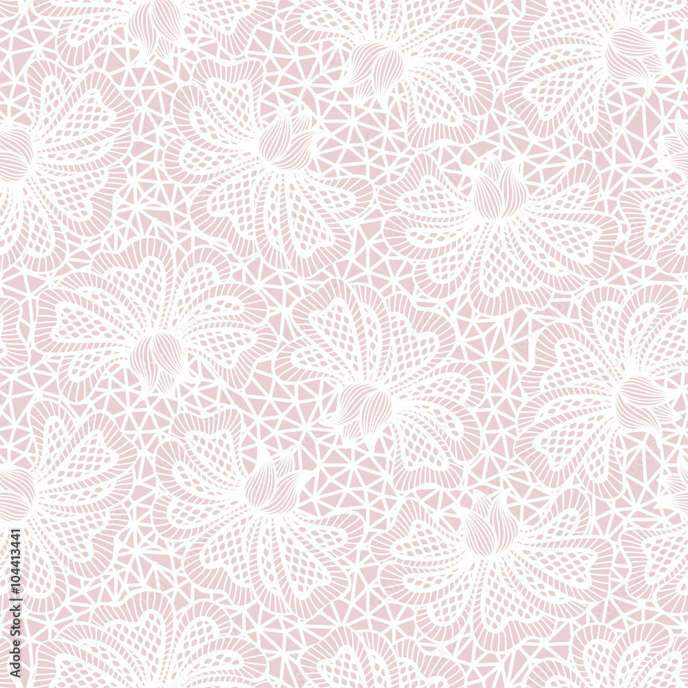 White seamless flower lace pattern on pink background Stock Vector | Adobe  Stock, image size:1000x1000