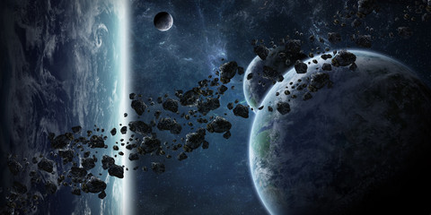 Wall Mural - sunrise over group of planets in space