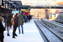 People Waiting For The Train, Winter Platform