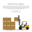 © shendart - Warehouse logistic. forklift picks up a box. background flat illustration.