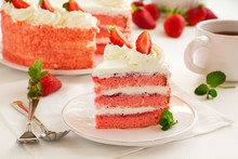 Cake With Strawberries And Strawberry Jam.