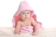 © jordano - Adorable baby girl under a pink towel