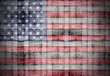 America flag painted on old square blocks wood texture