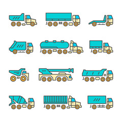 Wall Mural - Set color line icons of trucks