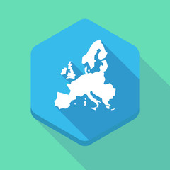 Poster - Long shadow hexagon icon with  a map of Europe