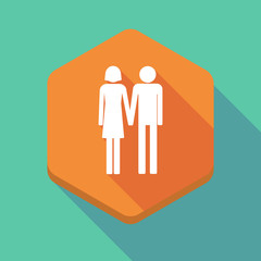 Poster - Long shadow hexagon icon with a heterosexual couple pictogram