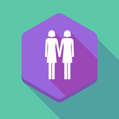 Poster - Long shadow hexagon icon with a lesbian couple pictogram