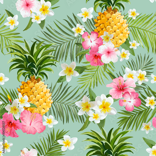 tropikalny-kwiatu-i-ananasa-tlo-rocznika-bezszwowy-wzor