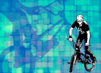 Poster - bmx stunt cyclist on the abstract background - vector