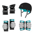 Vector set of flat roller skating and skateboarding protective gear