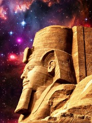 Wall Mural - statue of ramses ii in abu simbel and small magellanic cloud (el