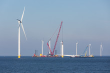 Construction Site Of Offshore Wind Farm Near The Dutch Coast