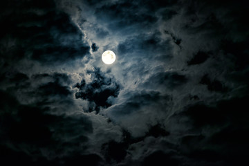 Mysterious night sky with full moon. Horror and Halloween concept. 