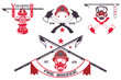 Set of firefighter emblems, labels, badges and logos on light background. Monochrome style.vector illustration