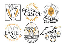 Easter Wishes Lettering Labels Design Set. Retro Holiday Easter Badges. 