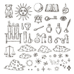 set of trendy vector alchemy symbols collection isolated on white background.